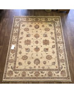 Afghan Ziegler Hand-knotted Wool Rug - Cream 154 x 195 cm