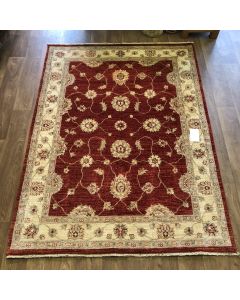 Afghan Ziegler Hand-knotted Wool Rug - Red/Cream 155 x 208 cm