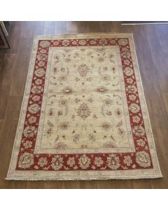Afghan Ziegler Hand-knotted Traditional Wool Rug - Cream Red 142 x 200 cm