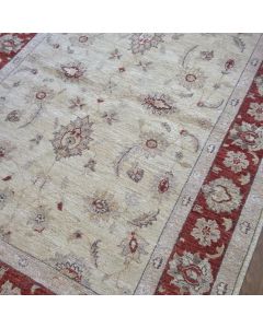 Afghan Ziegler Hand-knotted Traditional Wool Rug - Cream Red 142 x 200 cm