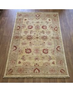 Afghan Ziegler Hand-knotted Traditional Wool Rug - Gold Red 134 x 197 cm