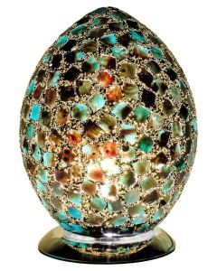 Medium Mosaic Glass Egg Lamp - Peacock Green