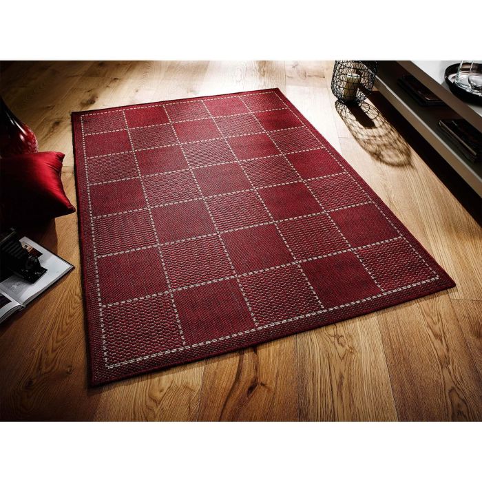 Checked Flat Weave Rug - Red  -  80 x 150 cm (2'8
