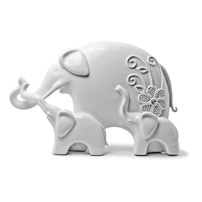CERAMIC ELEPHANT WITH TWO YOUNG ORNAMENT