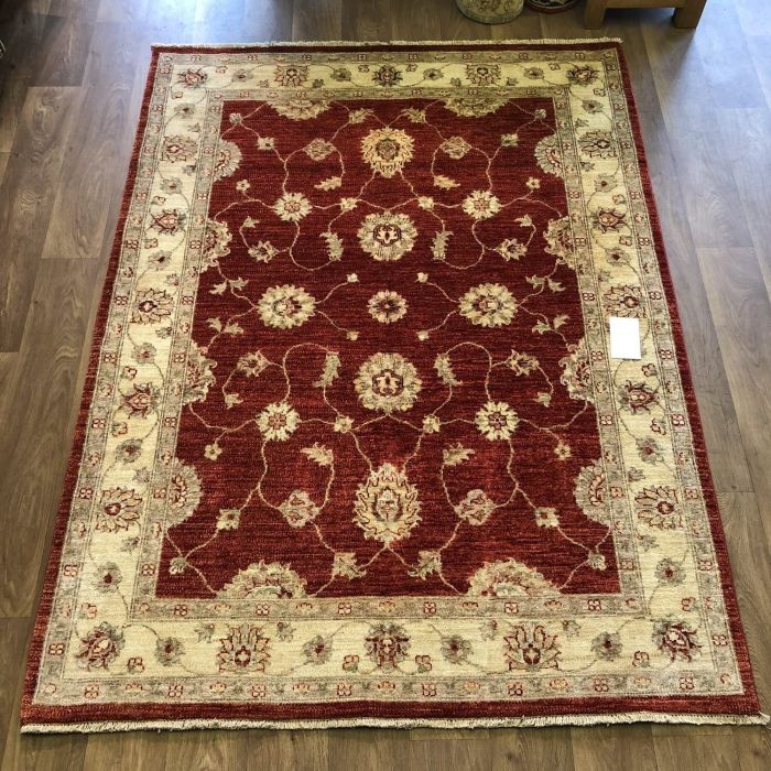 Afghan Ziegler Hand-knotted Wool Rug - Red/Cream 155 x 208 cm
