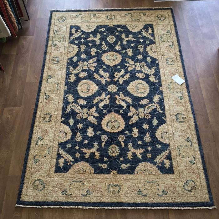 Afghan Ziegler Hand-knotted Traditional Wool Rug - Blue 158 x 242 cm