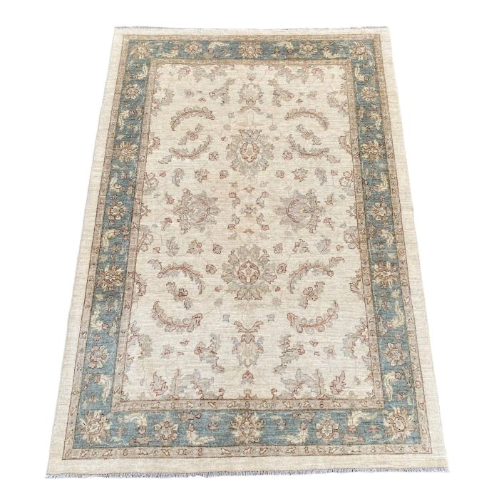 Afghan Ziegler Hand-knotted Rug - Cream Green 163 x 240 cm