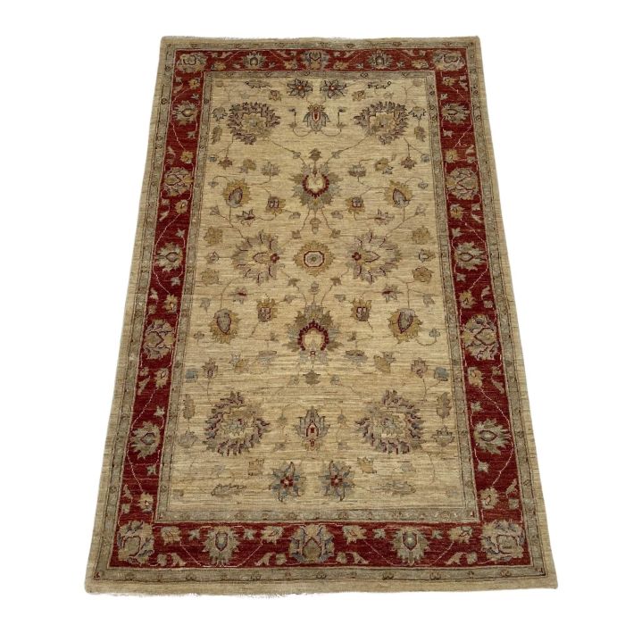 Afghan Ziegler Hand-knotted Rug - Cream Red 132 x 208 cm