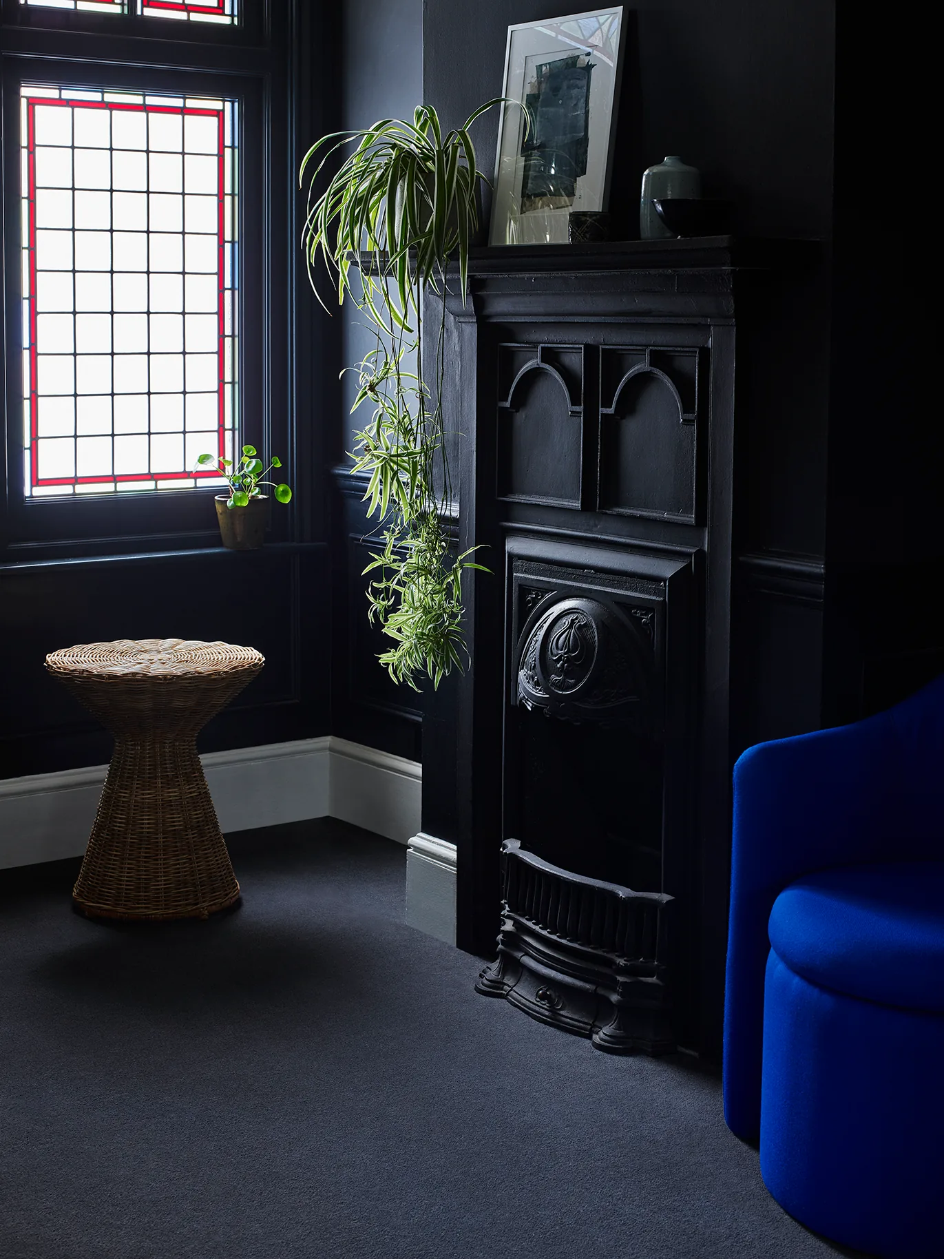 Brintons Chroma Selvedge carpet in a dark blue sitting room