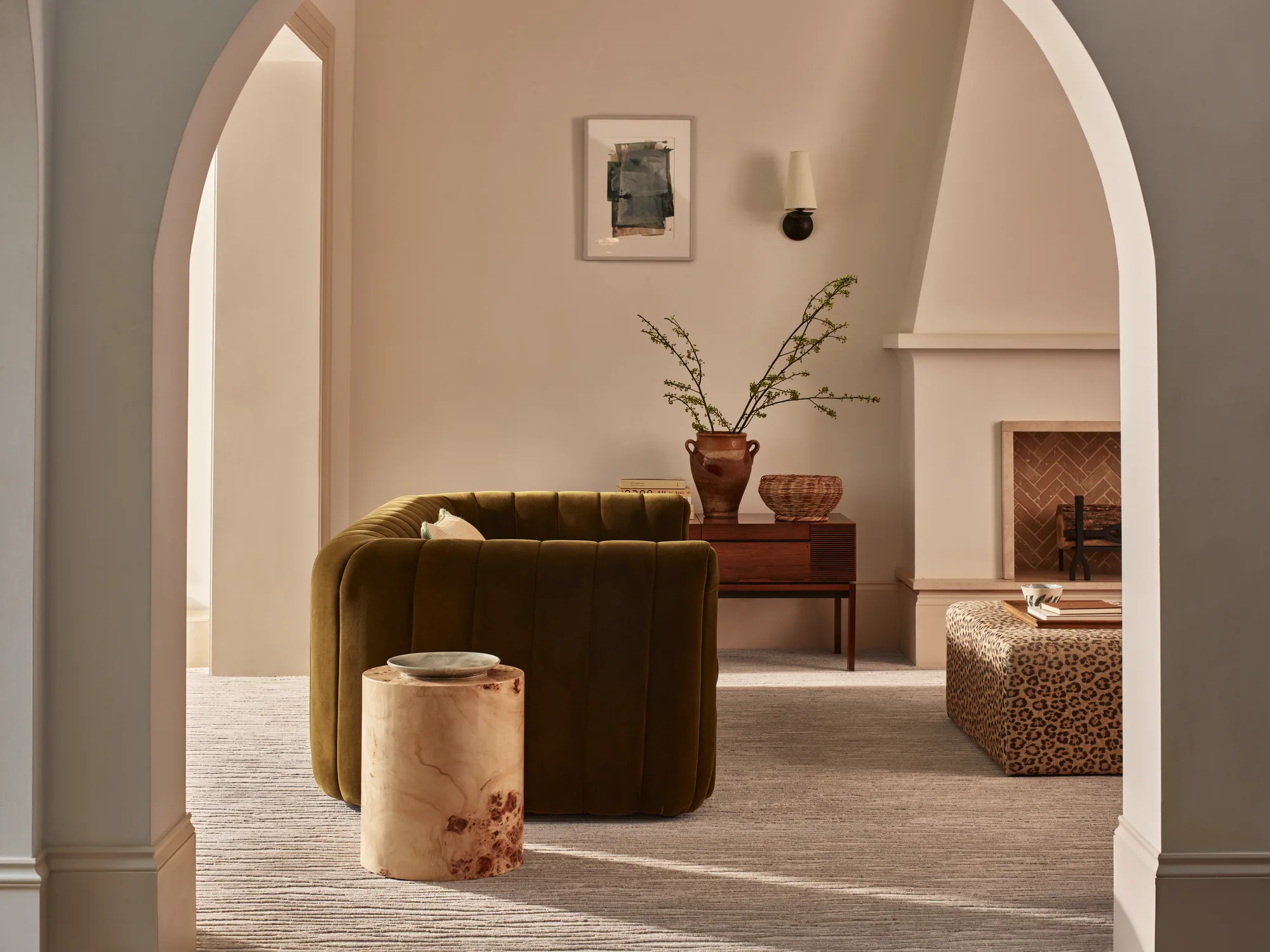 Brintons Country Life Canopy Cloud carpet in an arched sitting room