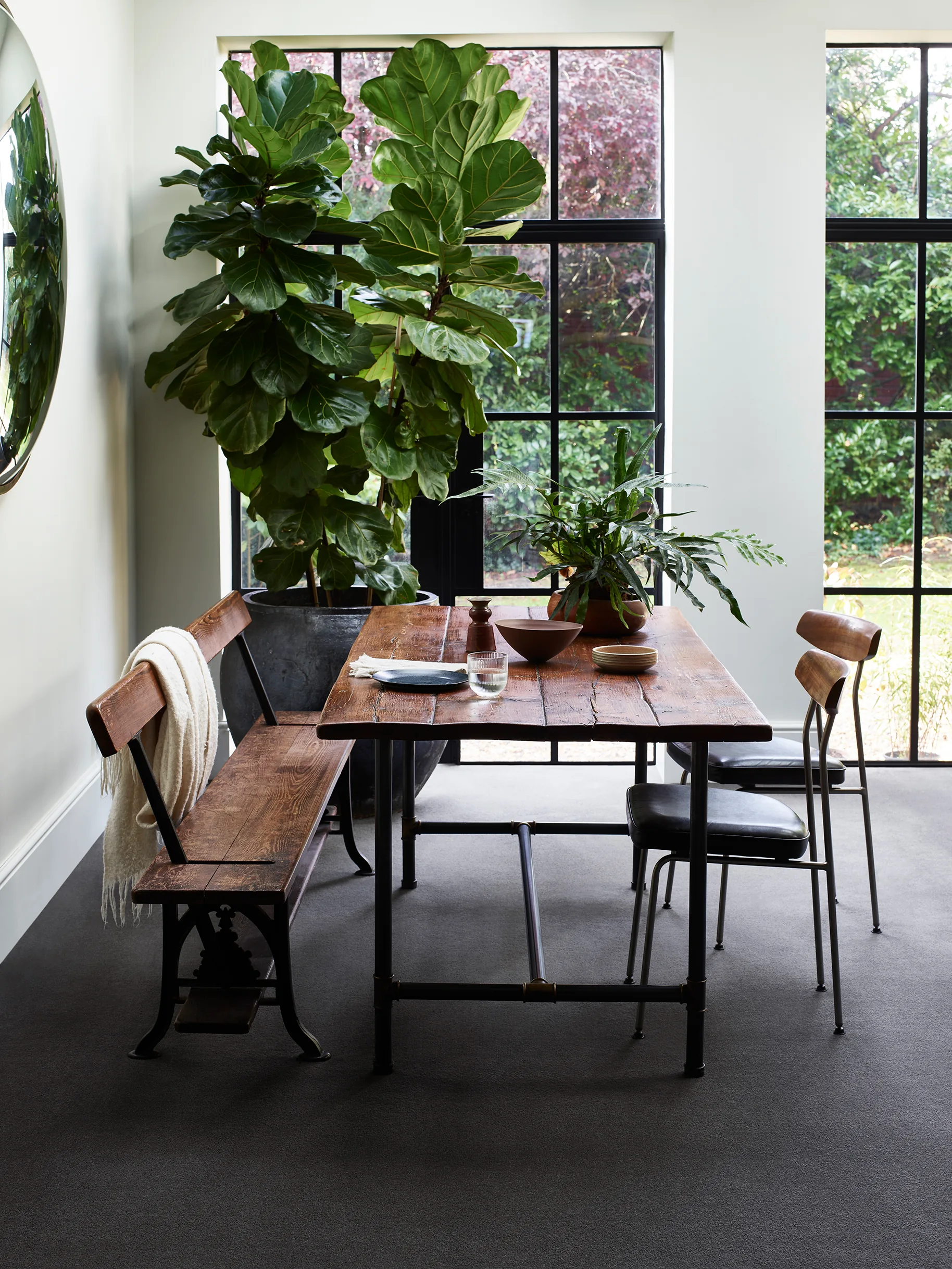 Brintons Chroma Charleston carpet in a plant-filled dining room