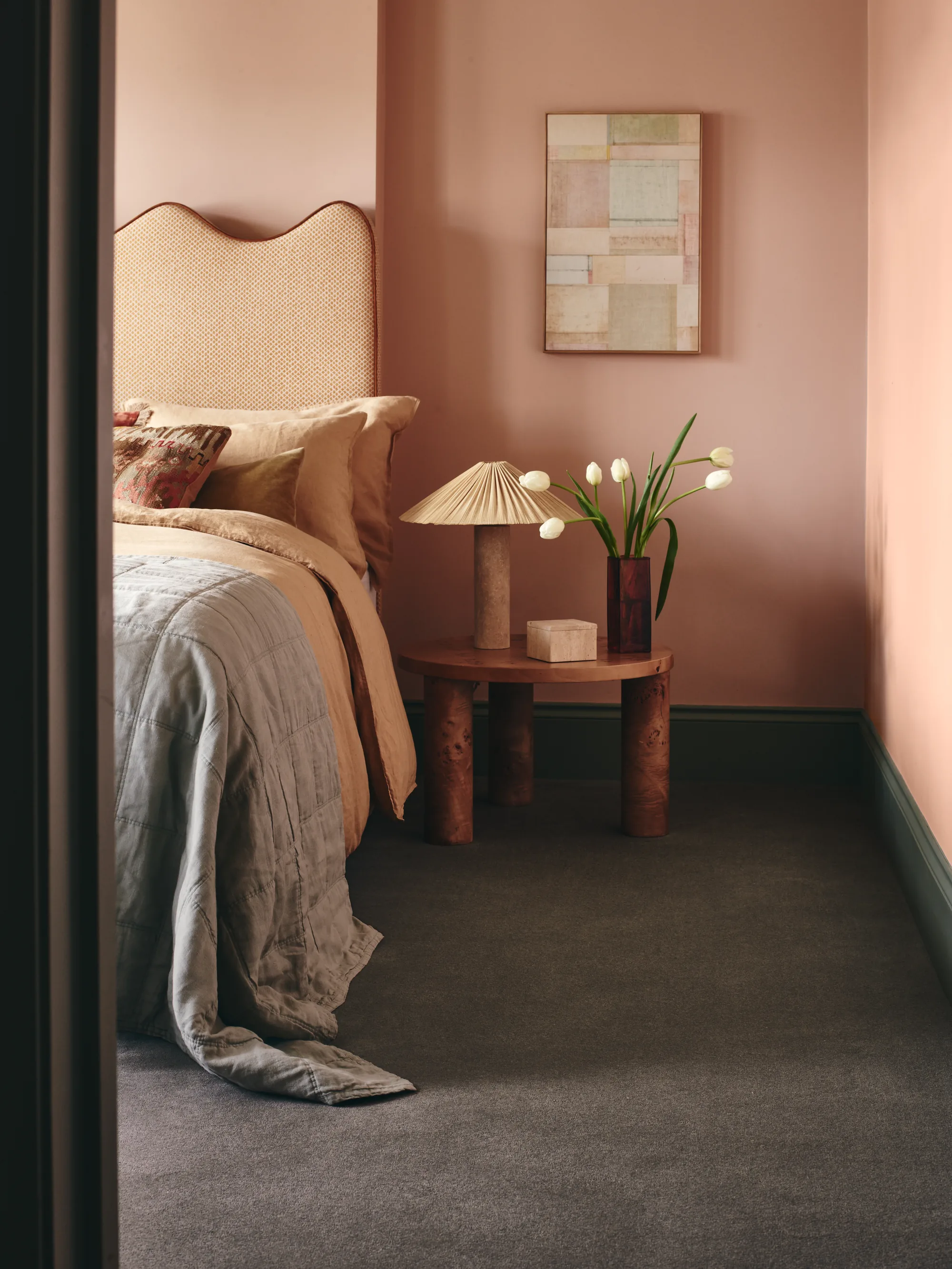 Brintons Lumora Fossil carpet in a pink bedroom