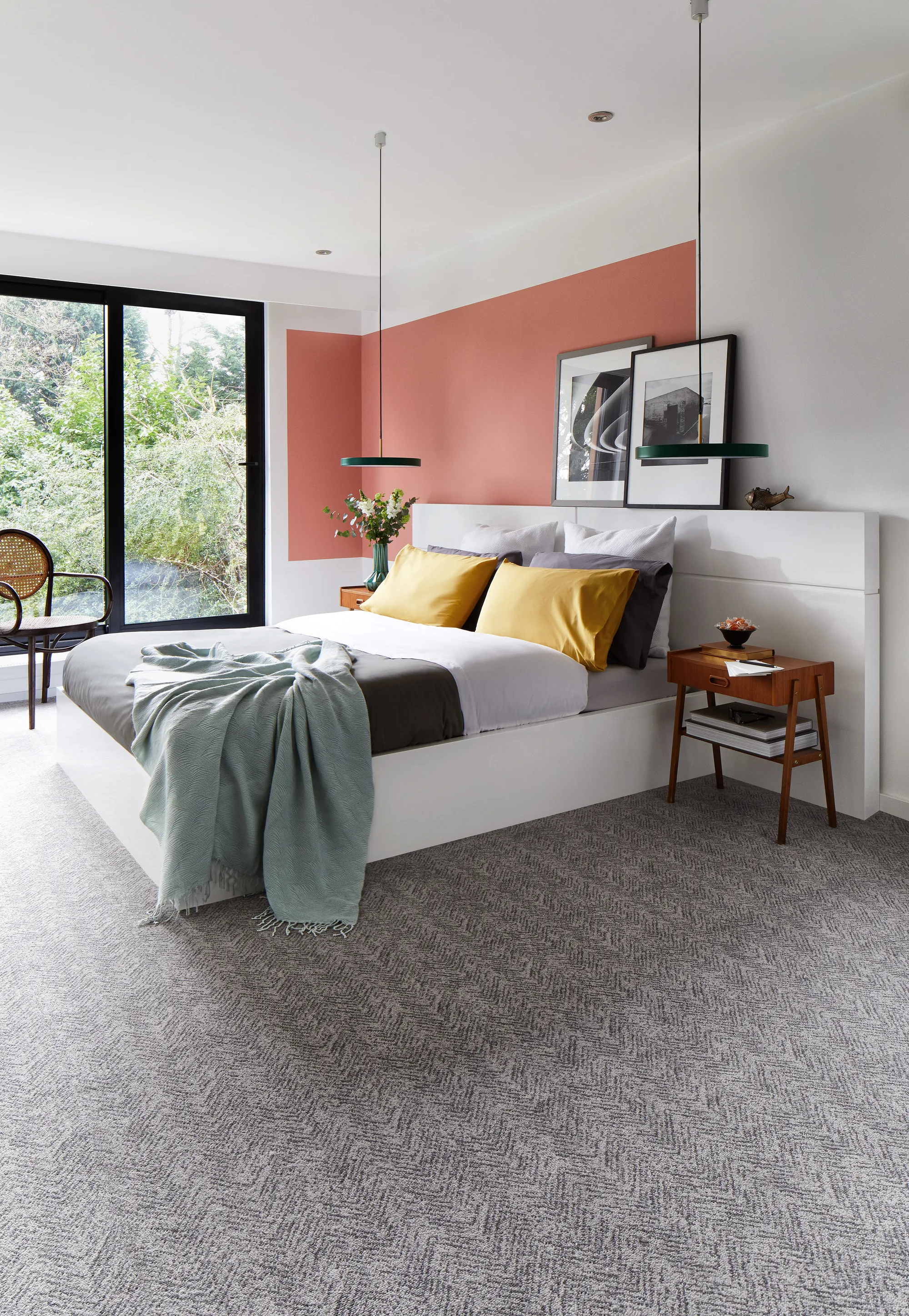Brintons Perpetual Textures Layered Herringbone carpet in a bedroom