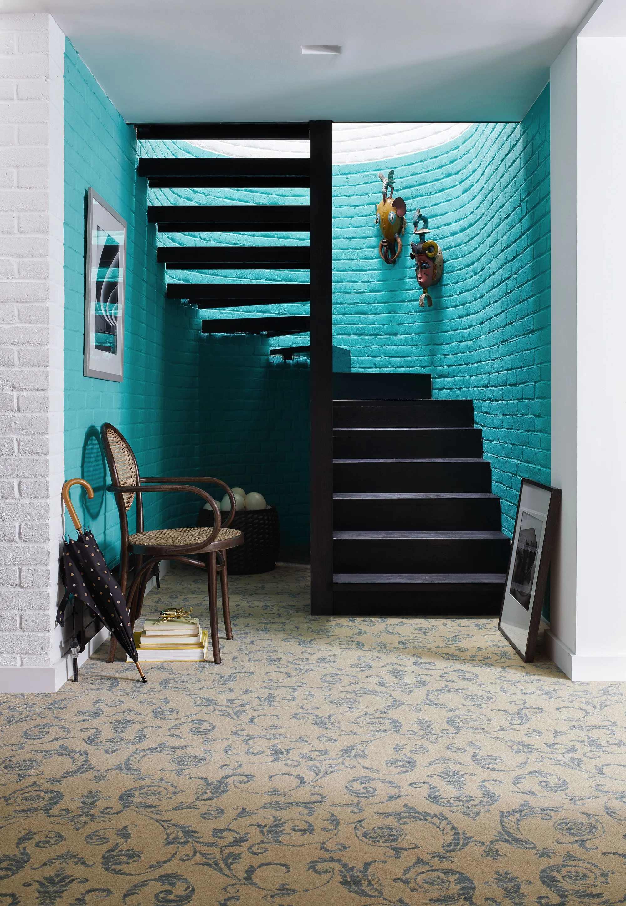 Brintons Renaissance Classics Medici Blue carpet in a hall and stairs