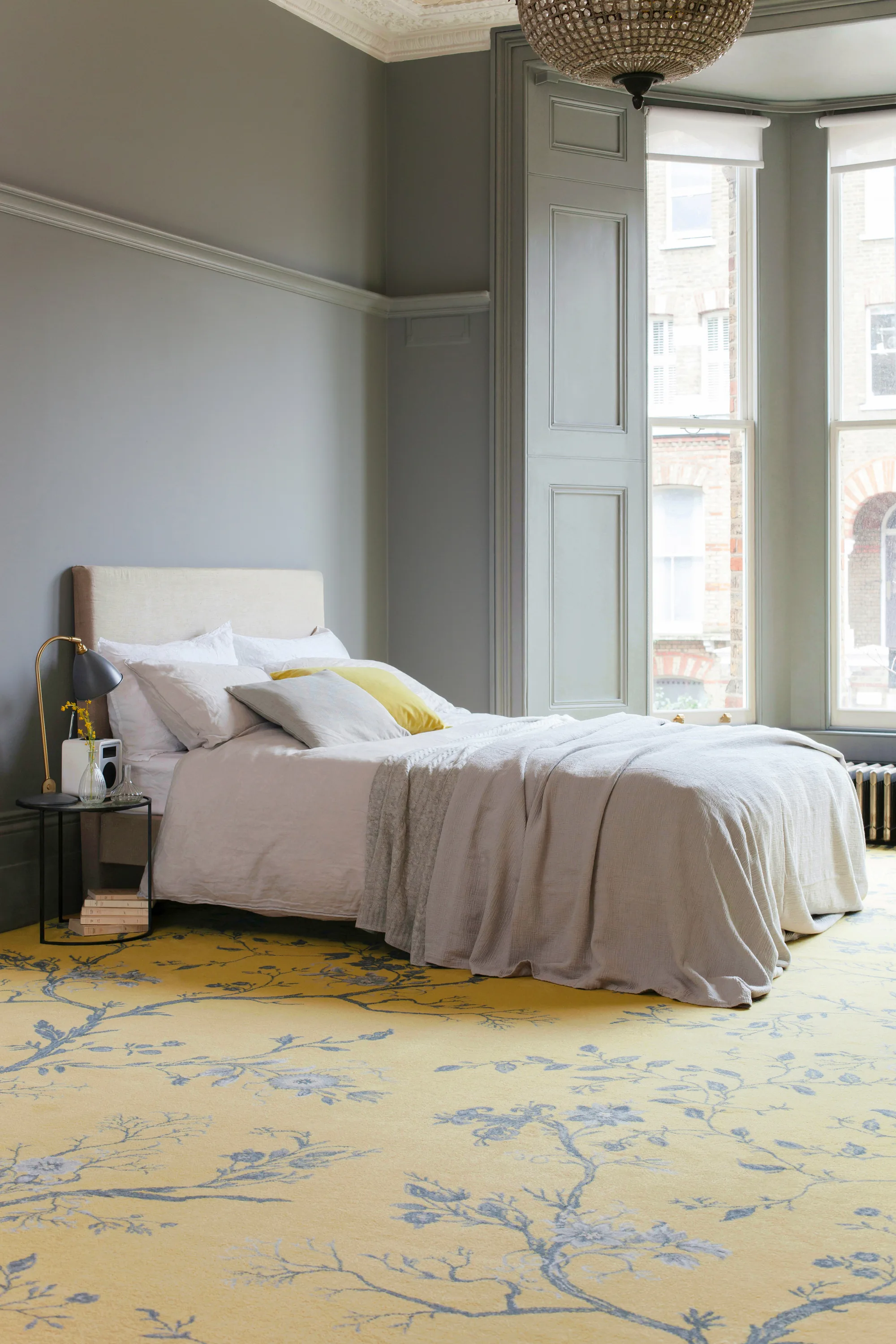 Brintons Timorous Beasties Golden Effie carpet in a bedroom