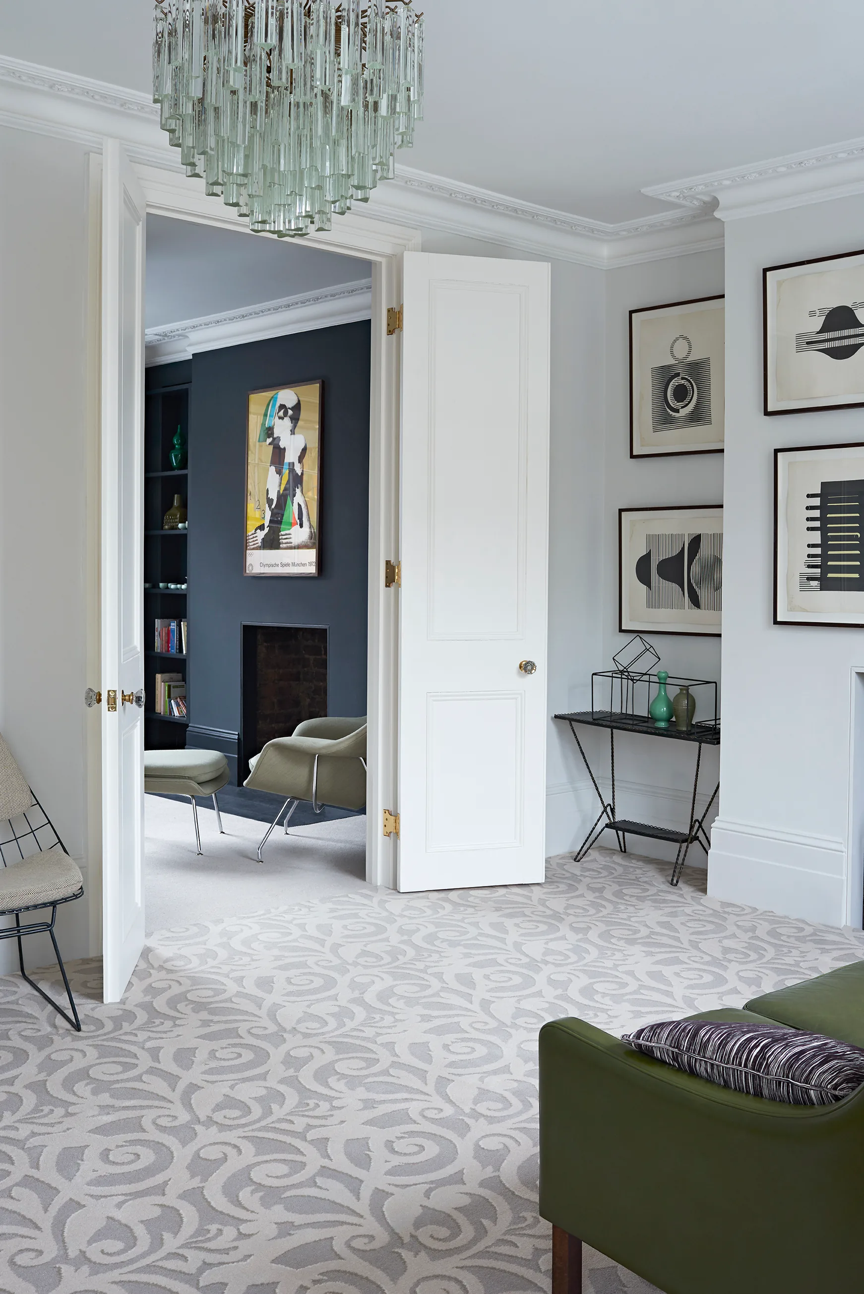 Brintons Timorous Beasties Oyster Atholl Garden carpet in a hallway