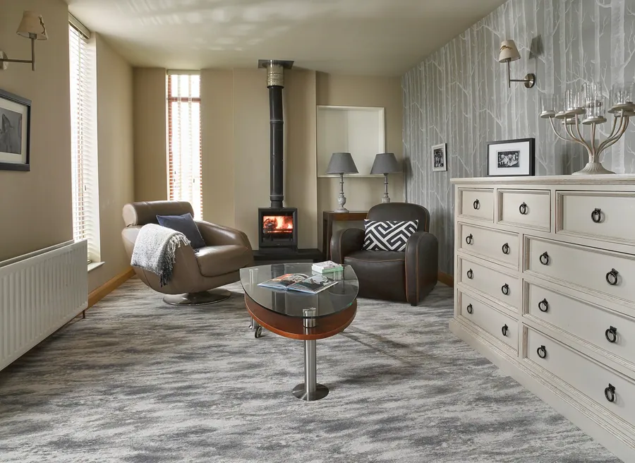 Ulster Watercolours Mineral Atmosphere carpet in a sitting room